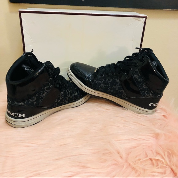 COACH - NORRA STYLE - BLACK SIGNATURE CANVAS & LEATHER WOMEN’S HIGHTOPS - SZ 7 - Picture 7 of 12
